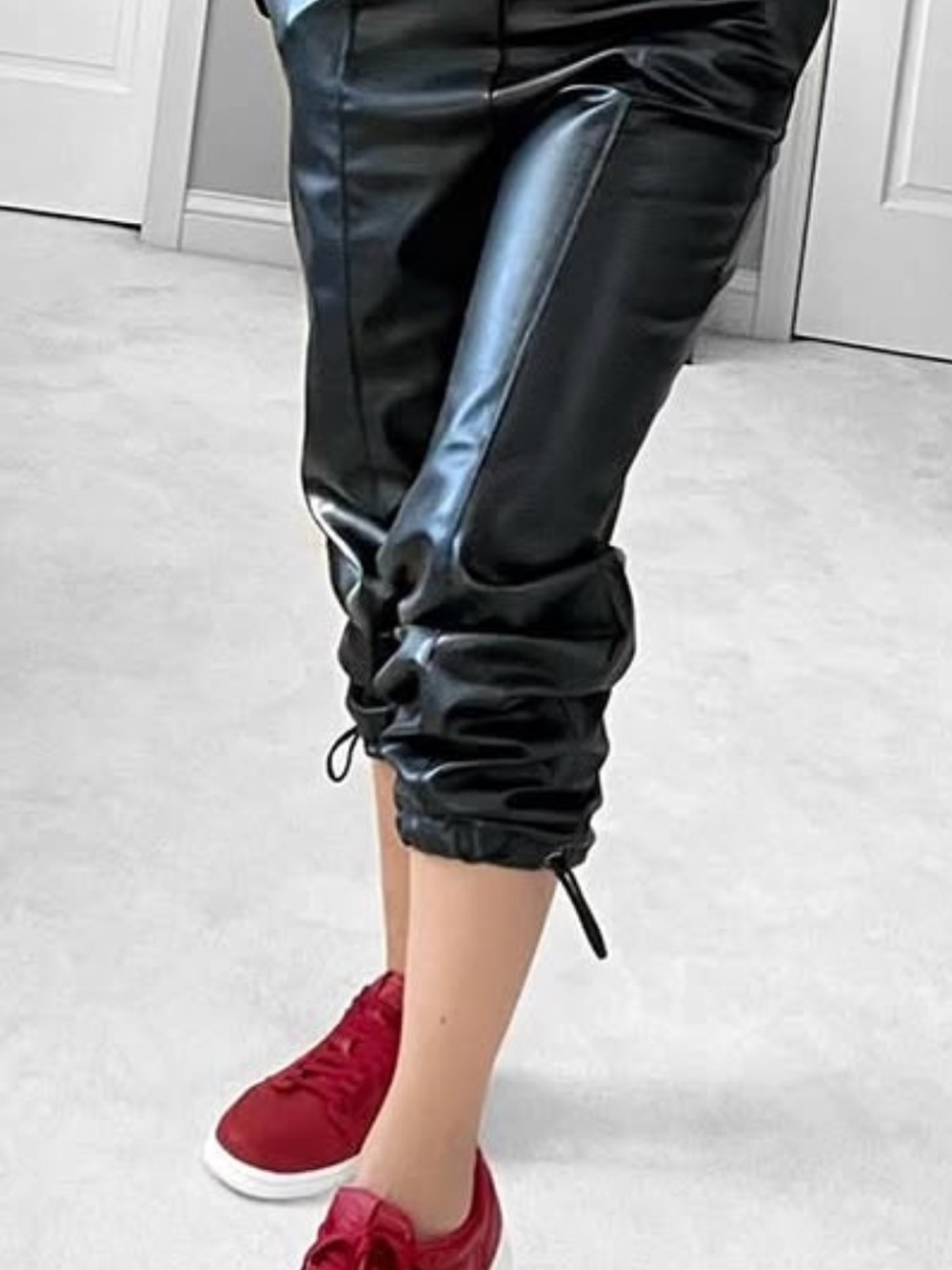 ZARA Black faux Leather Jogger Pants